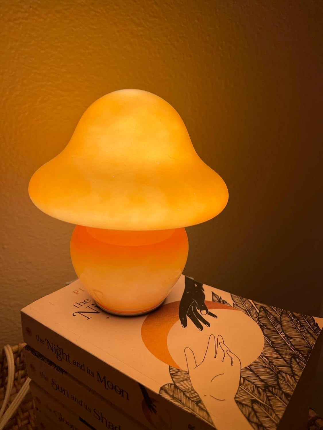 Orange Glass Mushroom Lamp – Aesthetic Mushroom Table Lamp for Cozy Bedroom & Living Room
