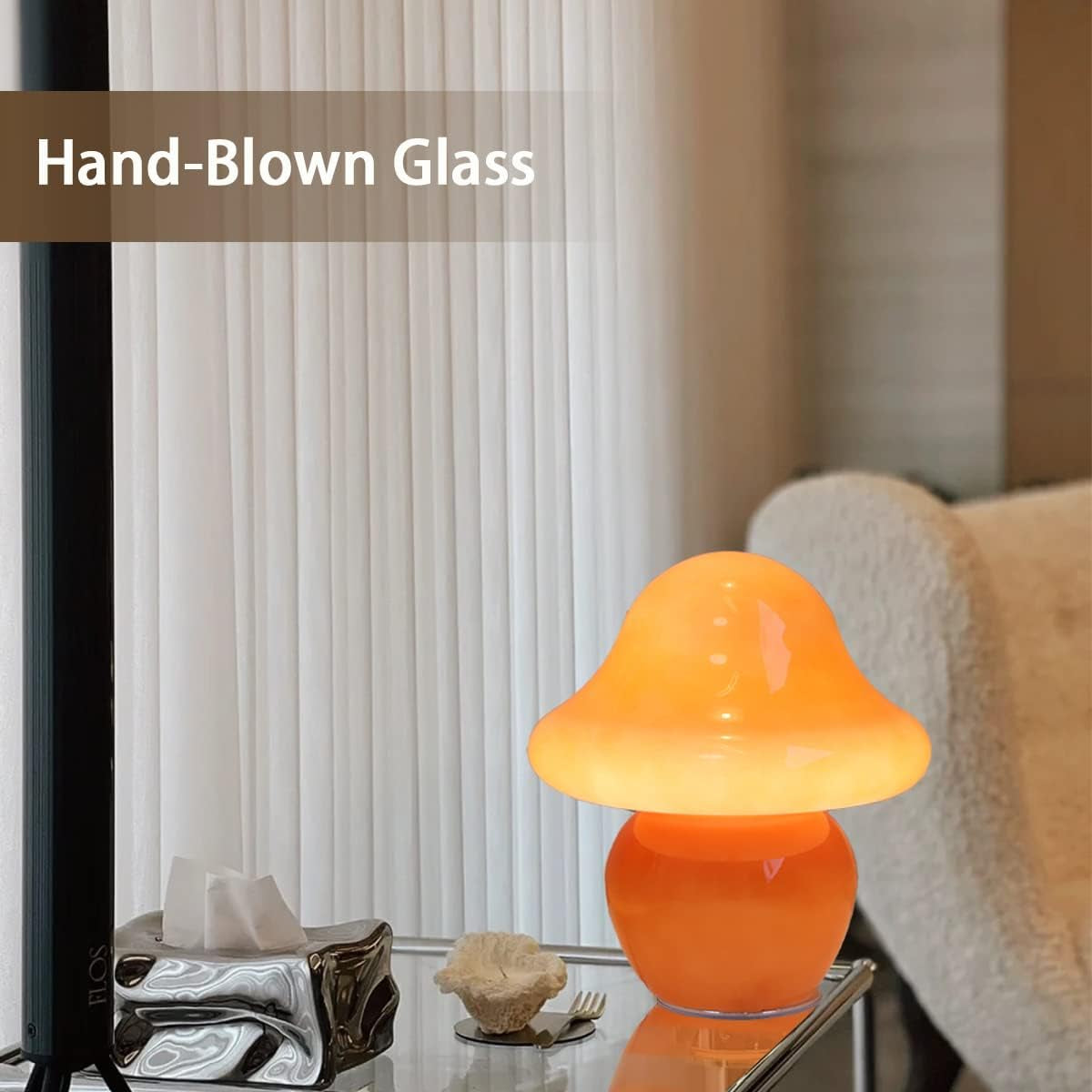Orange Glass Mushroom Lamp – Aesthetic Mushroom Table Lamp for Cozy Bedroom & Living Room