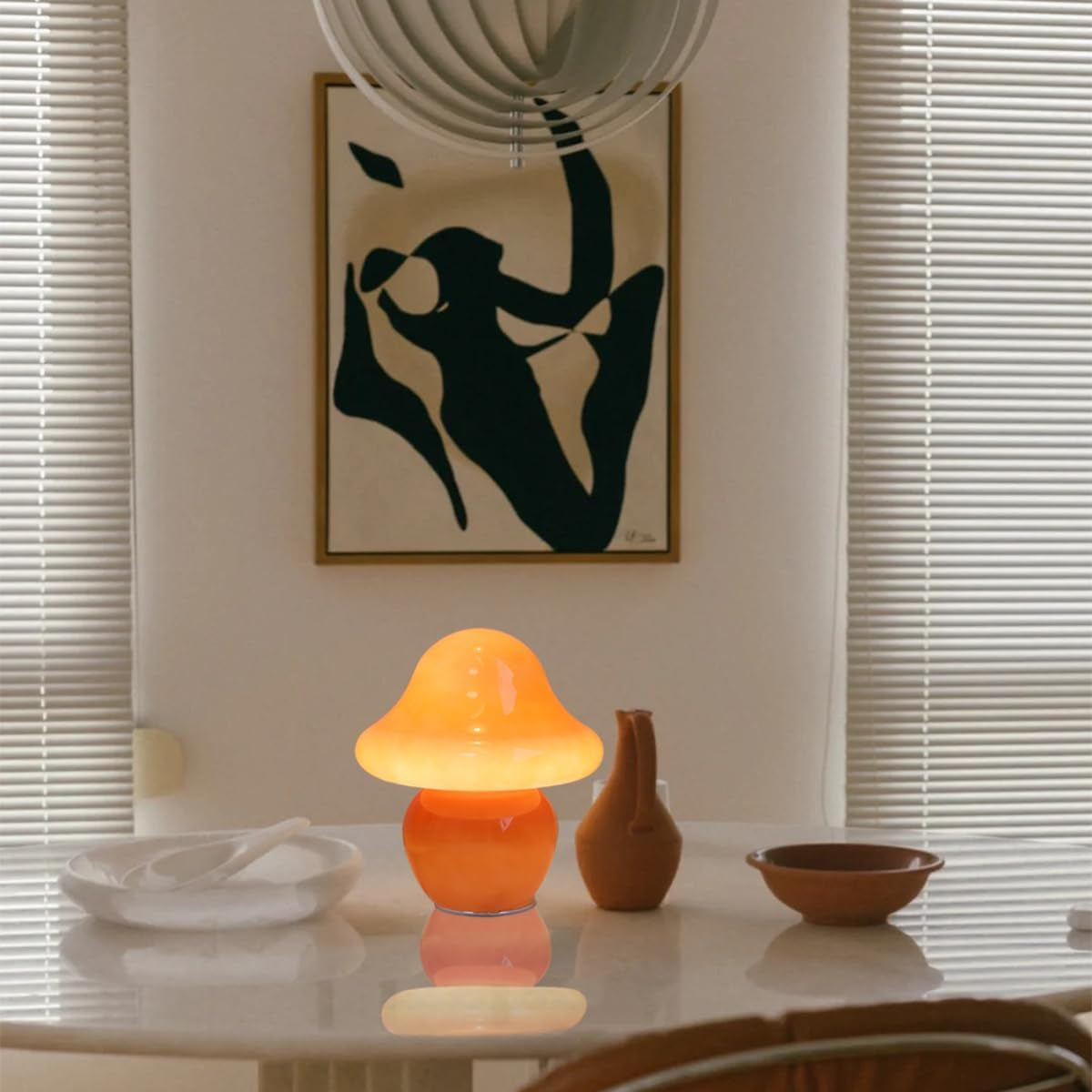 Orange Glass Mushroom Lamp – Aesthetic Mushroom Table Lamp for Cozy Bedroom & Living Room