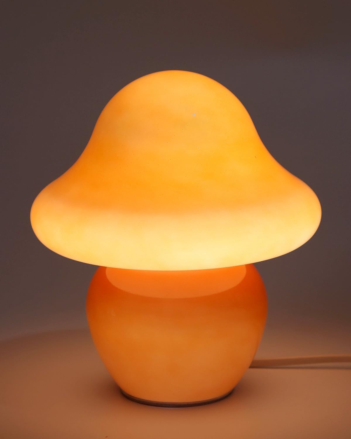 Orange Glass Mushroom Lamp – Aesthetic Mushroom Table Lamp for Cozy Bedroom & Living Room